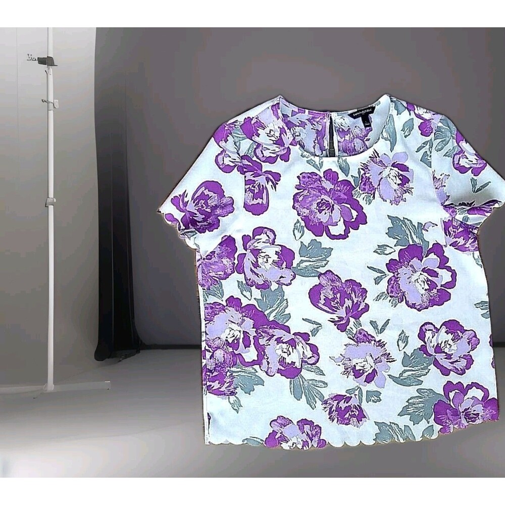Banana Republic Women's Purple Floral Work Career Relaxed Blouse Sz L